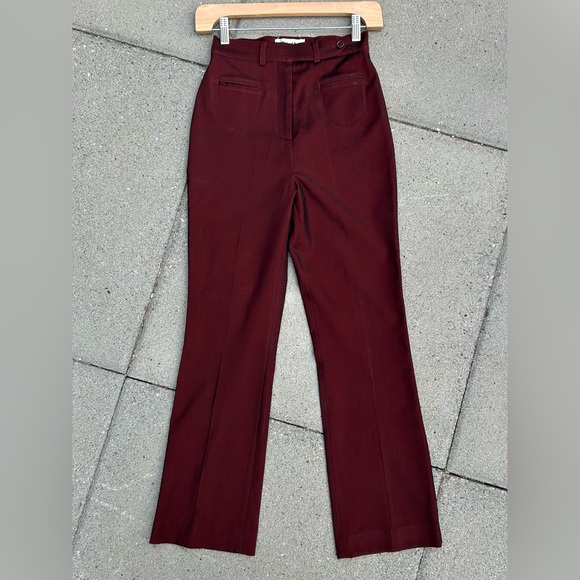 Vintage Pants - Vintage CINDY Y2K Burgundy Iridescent High Waist‎ Kick Flare Trouser Size Medium